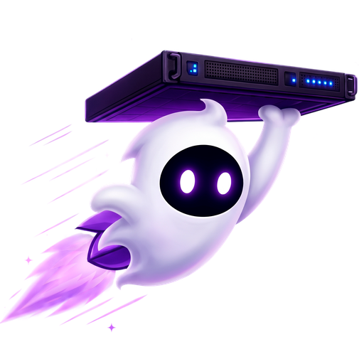 Ghost mascot flying with a server, representing fast deployment